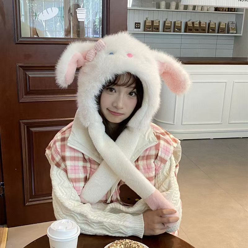 Nová kreslená huňatá vlněná čepice s beránkem pro ženy k zahřátí, stiskněte uši a posuňte kryt uší, abyste zabránili chladu