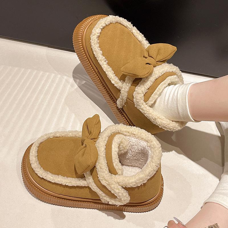 Fashion 2024 New Women's Shoes Fashion Short Plush Hot Sale Round Toe Wear Resistant Butterfly Knot Shoes for Women Zapatos Para Mujeres