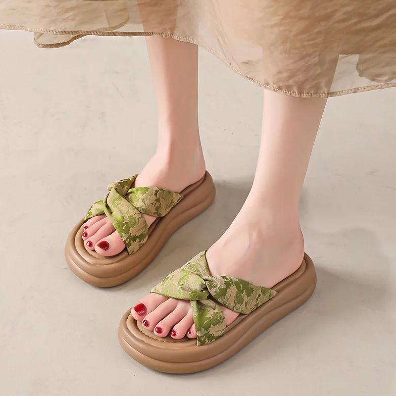 

Модные женские тапочки 2024 года, лето, новые универсальные, толстая подошва, повседневный дизайн, пляжная женская обувь Sense One Line Zapatos De Mujer 40 зелёный