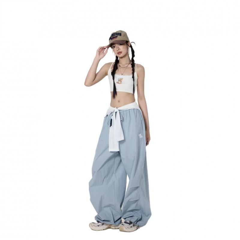 2026 Womens Parachute Cargo Pants Straight Leg Loose Vintage Embroidered Casual Trousers