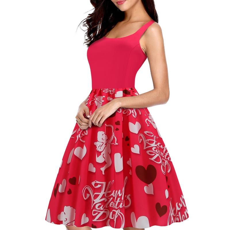 Valentine's Day Temperament Vest Splicing Love-type Printed Pendulum Dress