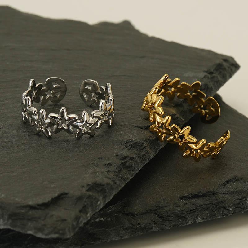 New stainless steel hollow star ring men's and women's niche design ring jewelry