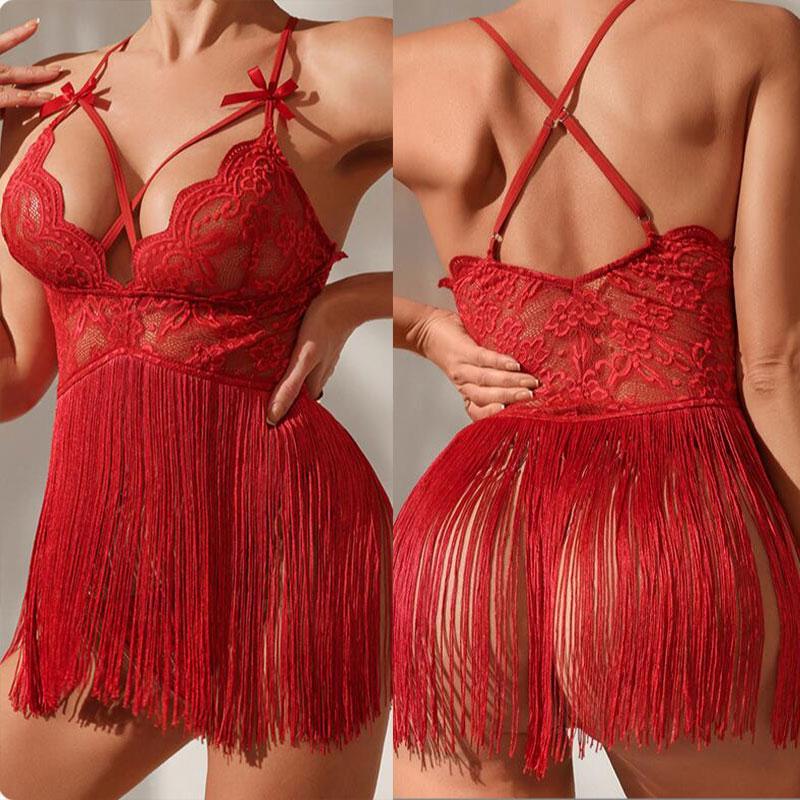 Tassel Sheer Lace Sexy Underwear Sets Transparent Sexy Bra Set Women Clubwear Hollow Out Eroitc Lingerie Set Lenceria mujer