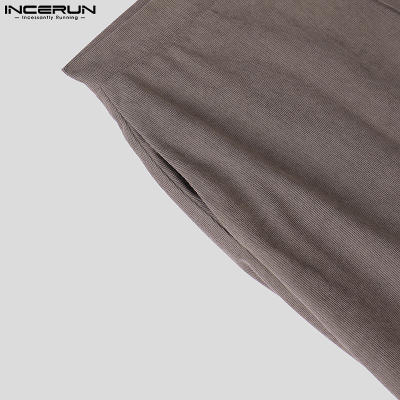 INCERUN Men Spring High Waist Buttons Solid Casual Long Chunky Pants Trousers 