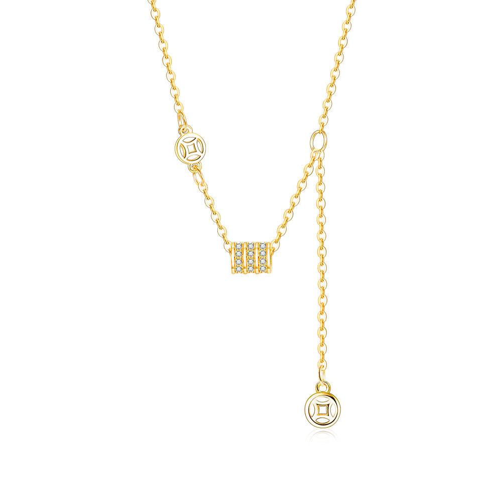Retro National Style Copper Coin Full Diamond Cylinder Bracelet Necklace Set Female Elegance Temperament Versatile Wealth Rolling Bracelet Chain