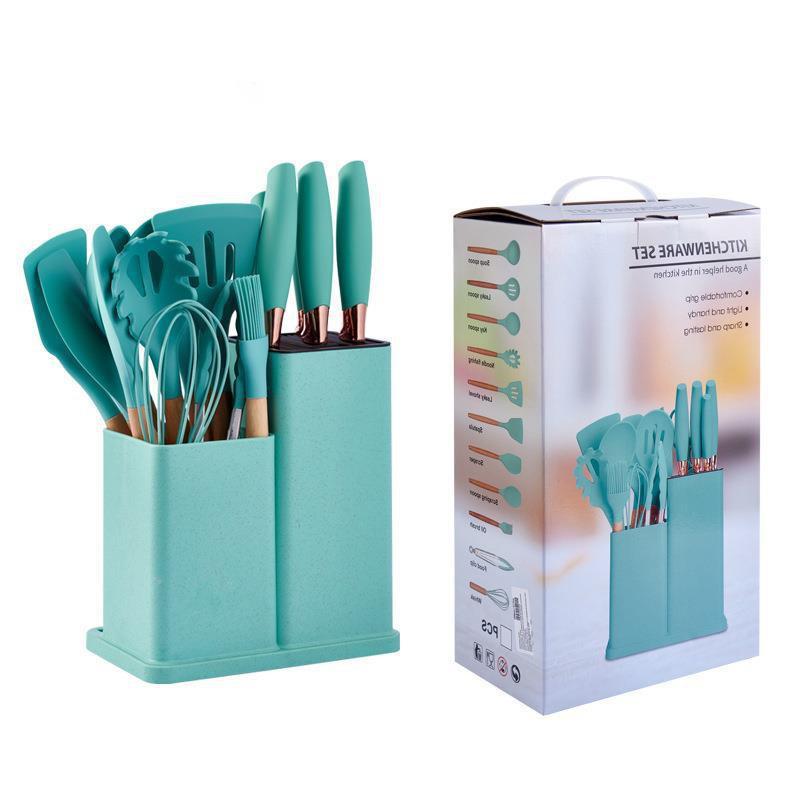 19-Piece Silicone Kitchen Knife Set with Holder: Chef Knife, Cooking Spoon, Shovel, and Household Cutlery.