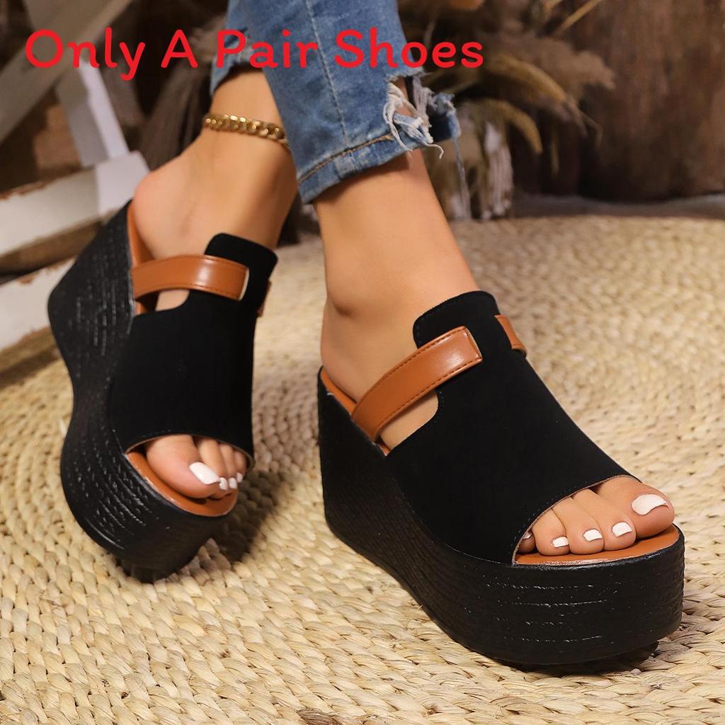 Summer Womens One Word Slides With Thick Pu Upper And Rubber Sole For Casual Wear
