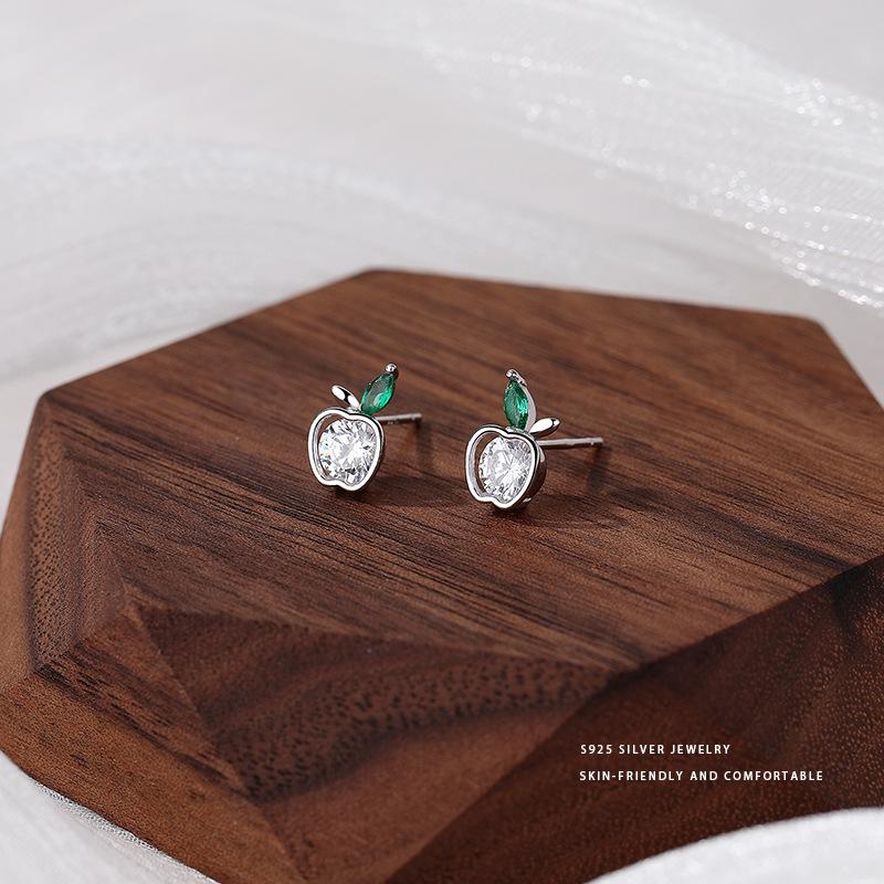 Cute Zircon Apple Earrings for Women Niche Design Peace and Blessing Earrings