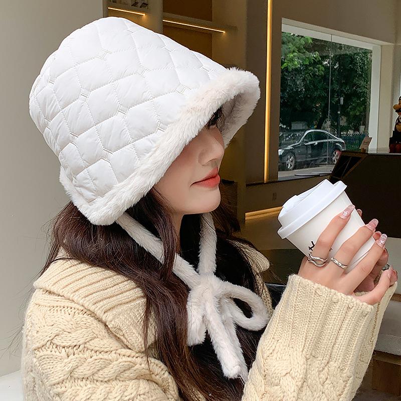 Winter Warm Thick Plaid Bucket Hat Soft Solid Plush Bucket Hat Men