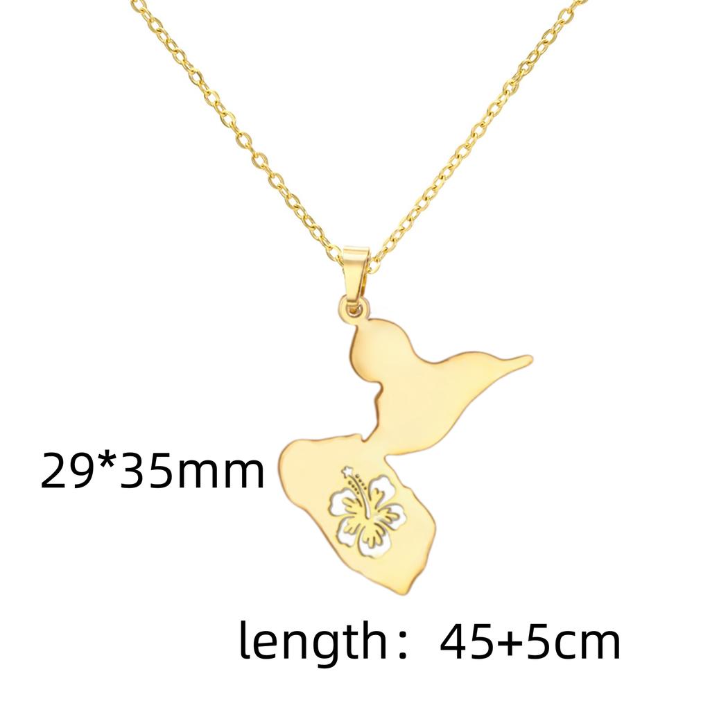 Reunion Map Outline Necklace Hibiscus Guadeloupe Martinique Pendant Necklaces Stainless Steel Guyane Map Necklace For Women
