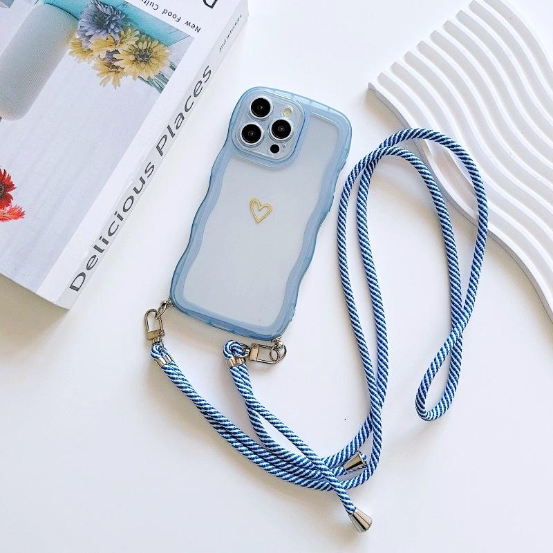 Fashion Lanyard Case For iPhone 17 Pro Max 14 12 11 13 15 16 Plus Air 16E 17E Shockproof Crossbody Cord Strap Wave Clear Cover
