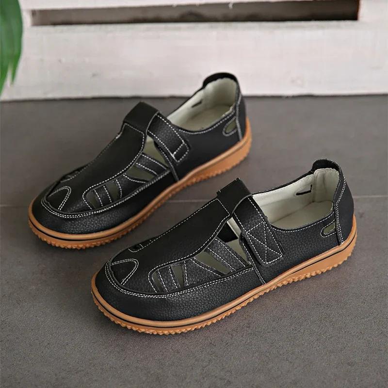Fashion Fashion Hollow Wrap Toe Spring Summer Sandals Women Hook Loop Big Size 43 Flats Sandels Soft Bottom Comfortable Beach Zapatos
