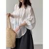 Tachibana Summer New Korean Ramie Hollow Shirt Women's Literary Retro Loose Versatile Casual H6719