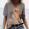 Ladies' V-neck T-shirt 3D Printed Animated Bunny Trendy Printed Short Sleeved T-shirt