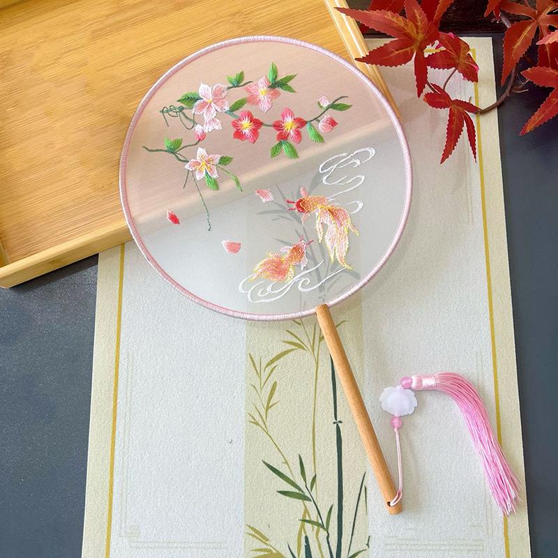 Vintage Doppelseitiger Fächer Blume Stickerei Handfächer Traditionelle Chinesische Kunst Handwerk Hanfu Tanzparty Zubehör Performance Requisiten
