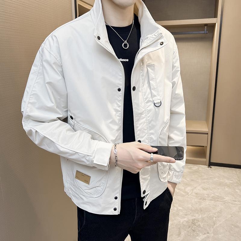 Internet celebrity new men's coat spring and autumn ruffian handsome stand-up collar tooling jacket handsome versatile 2025 sense top