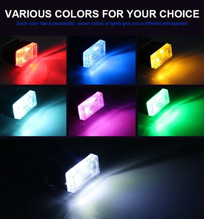 Car Mini USB LED Atmosphere Lights Decorative Lamp Blue and Red Purple White Interior Light PC Portable Plug