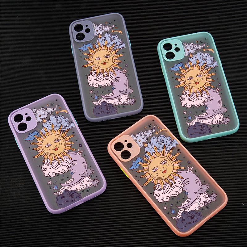 Lustige Sonne Mond Gesicht stoßfeste Handyhülle für iPhone 13 12 11 Pro 7 XS MAX X XR SE20 8 Plus TPU Matte Candy Back Cover