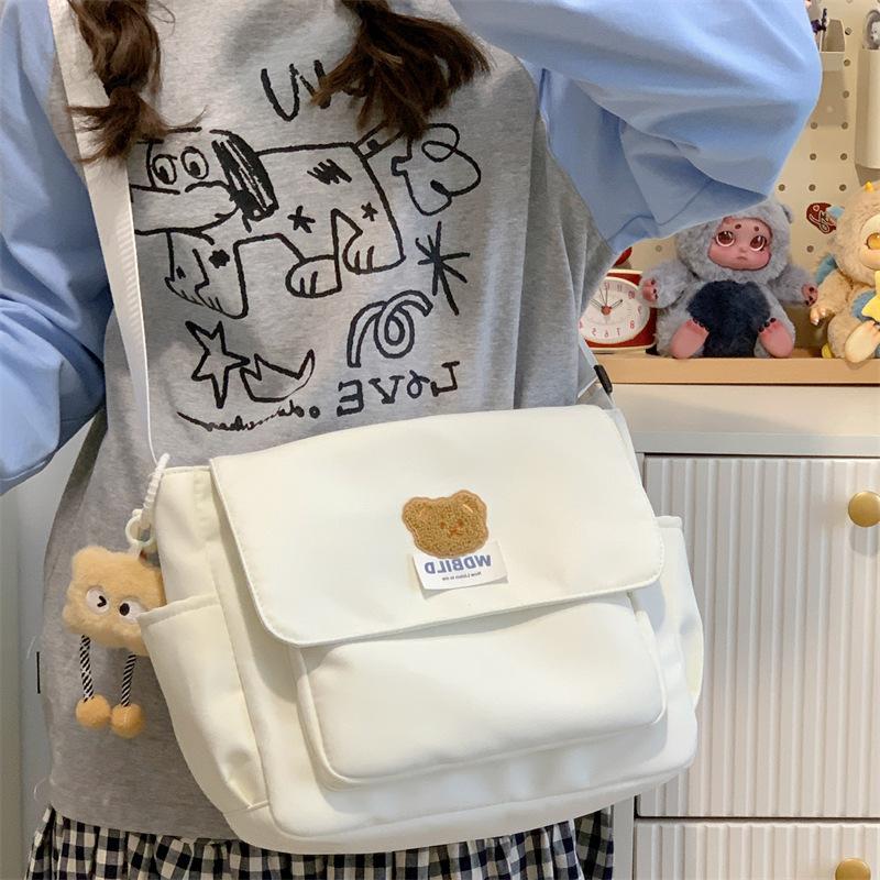 Cute bear messenger bag female ins wind Korean version large capacity shoulder bag junior high school college students class mailman bag tide