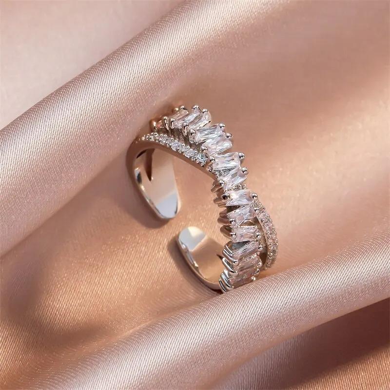 

New Luxury Zircon Shiny Chic Resizable Double Student Opening Rings for Woman Gothic Finger Jewelry Wedding Party Accessories Opening adjustable