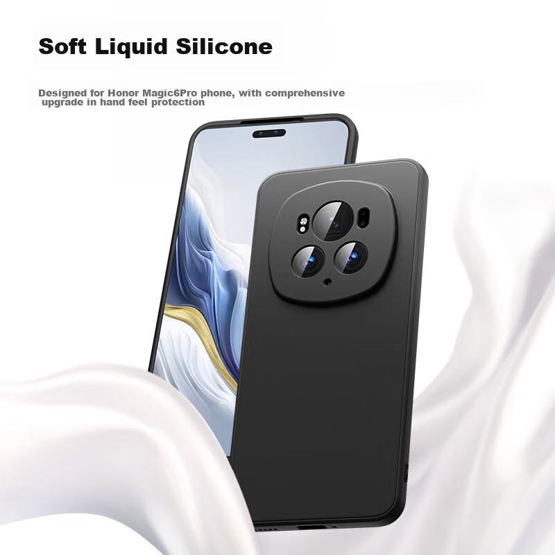 BIAZE Honor Magic6Pro Phone Case, Magic6Pro Full Protection Shockproof Ultra-Thin Flocked Lining Heat Dissipation Liquid Matte Soft Case JK634 Black
