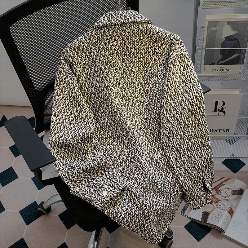 Knitted Men's Retro New Fragrance Shirt Jacket Korean Style Spring and Autumn Trend Versatile Lapel Loose Jacket Casual