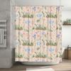 Whimsical Blue Birds Floral Print Shower Curtain for Bathroom Decor Pink Pastel Colors with Butterflies Garden Motif Design 3D