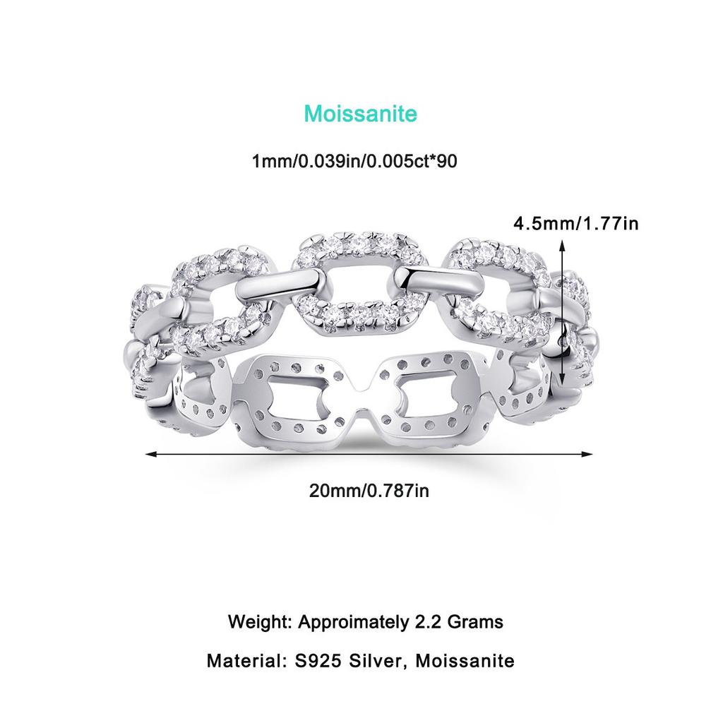 Nabest Fine Jewelry Women   CopperCuban Chain Rings VVS1 D Color Moissanite Ring Hip Hop  Jewelry