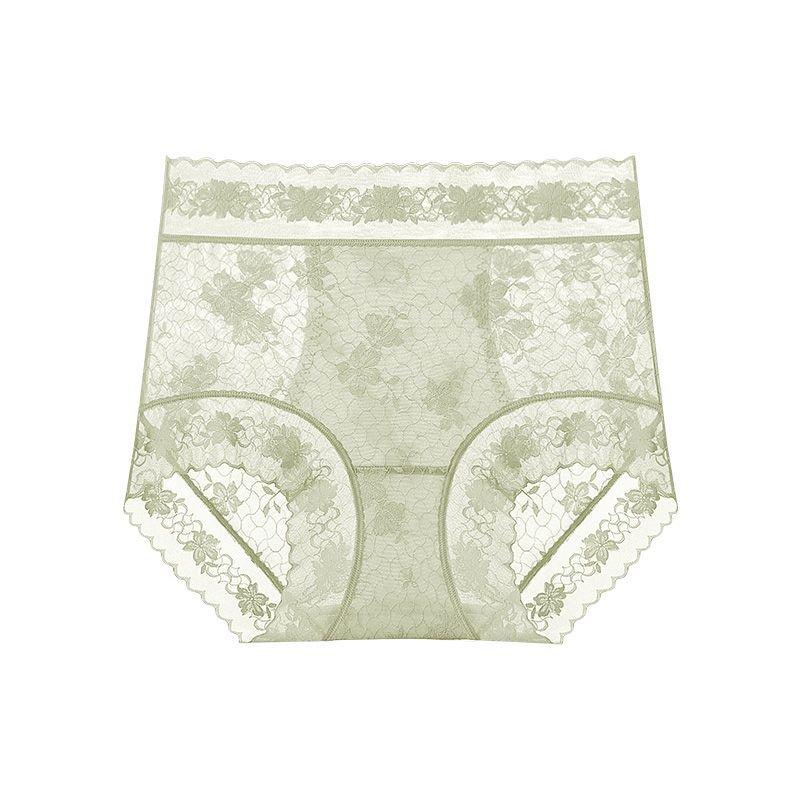 Ladies Summer Lace Camellia 10A Antibacterial Mulberry Silk Extended Crotch Ice Silk High Waist Belly Triangle Briefs