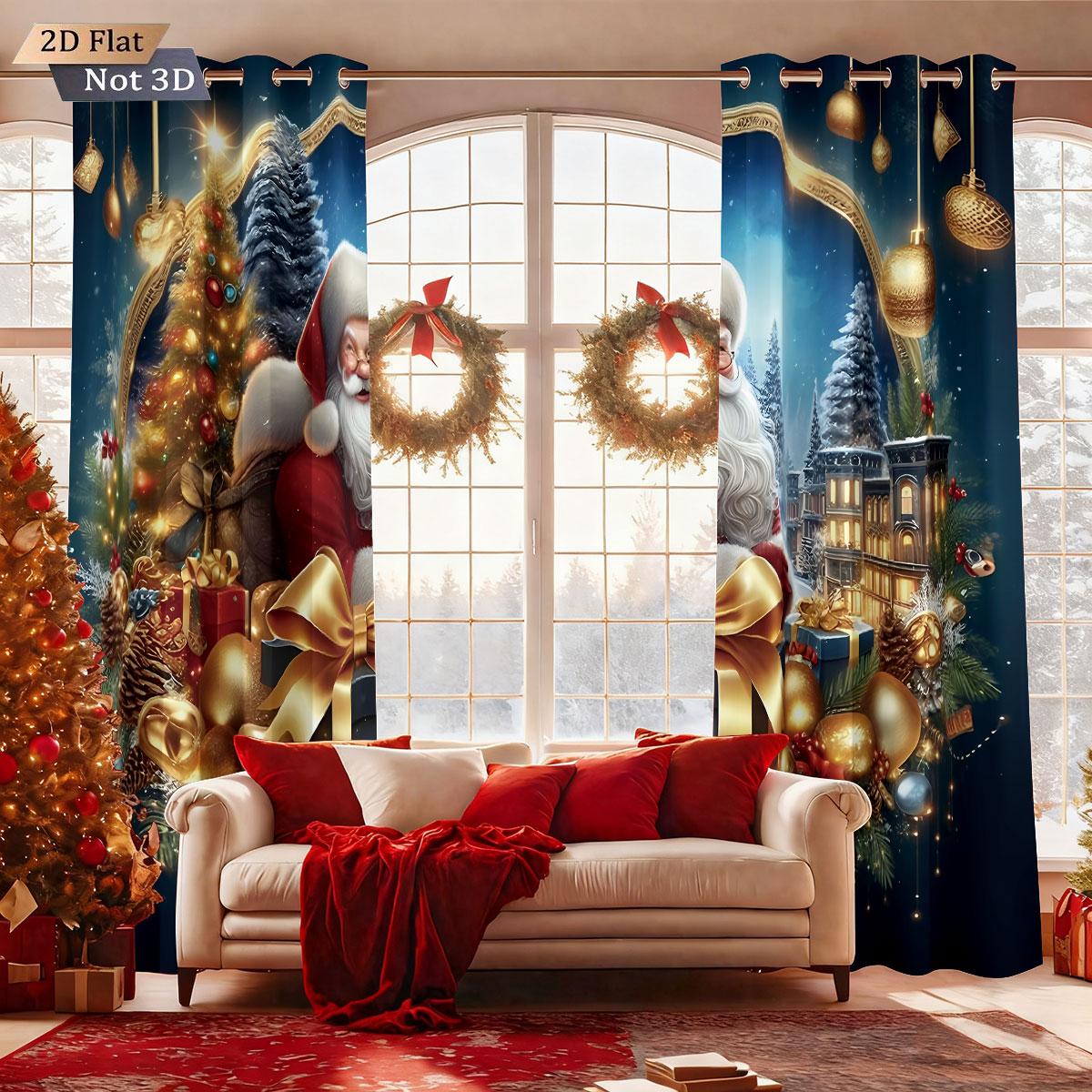 

2 шт. Счастливого Рождества Дед Мороз Принт Подарок Блэкаут Штора Несколько Размеров Гостиная Изоляция Украшение Машинная Стирка 140x160&Grommet Top