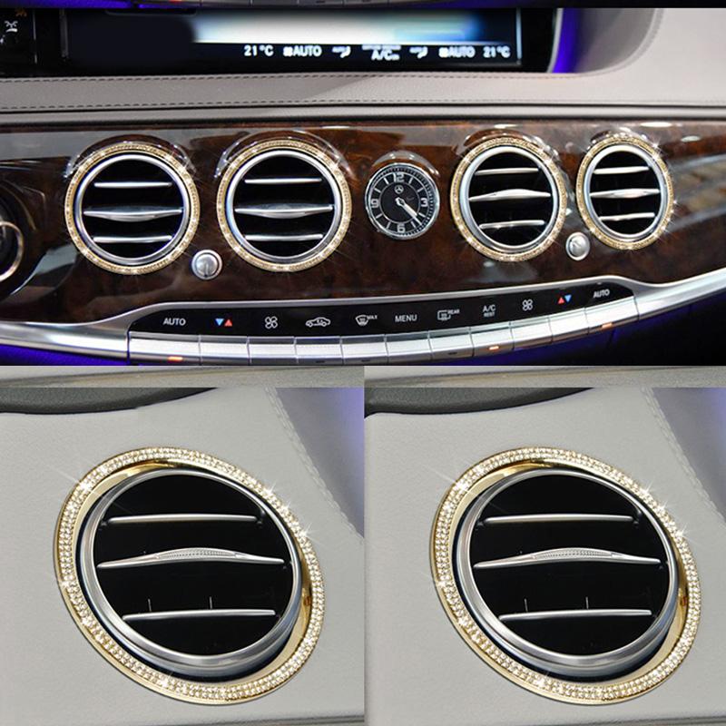 Pro Mercedes-Benz S Class W222 14-16 6x Stříbrný zlatý krystal Style Středový přední kroužek výstupu vzduchu Obložení Kryt interiéru auta
