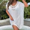 Cross-Border Solid Color Crochet Bamboo Patchwork Neckline Beach Cover-Up