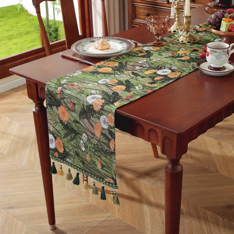 American Retro Tassel Table Runner: Polyester Jacquard for Coffee Table, TV Cabinet, or Bed End.