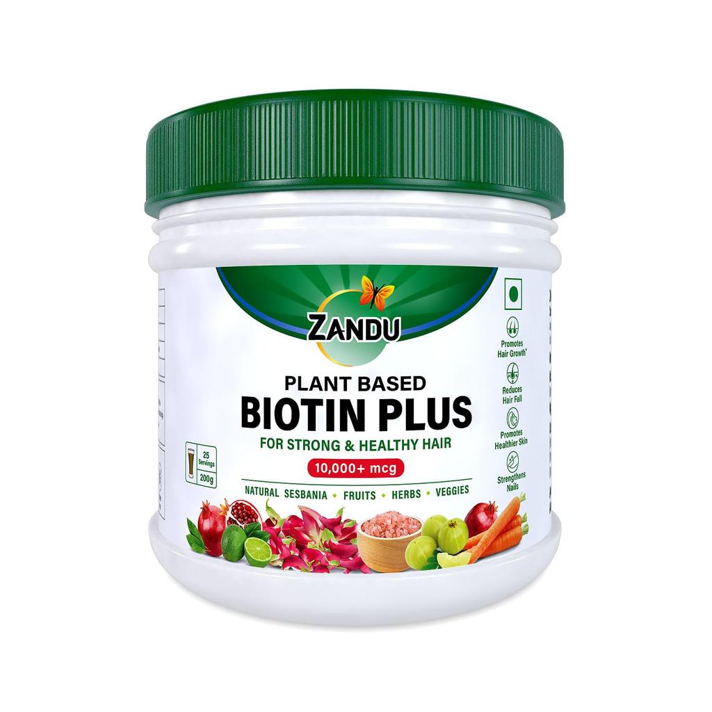 Zandu Plant Based Biotin Plus Powder 200 g Ayurvedic Hair Skin Nail Nutrition Blend With Sesbania Gluten Free Supplement