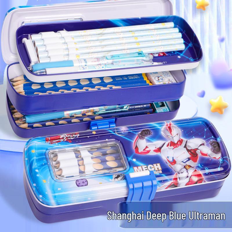 Three-Layer Multiplication Table Tin Pencil Box for Kids - Large Capacity for Elementary Students