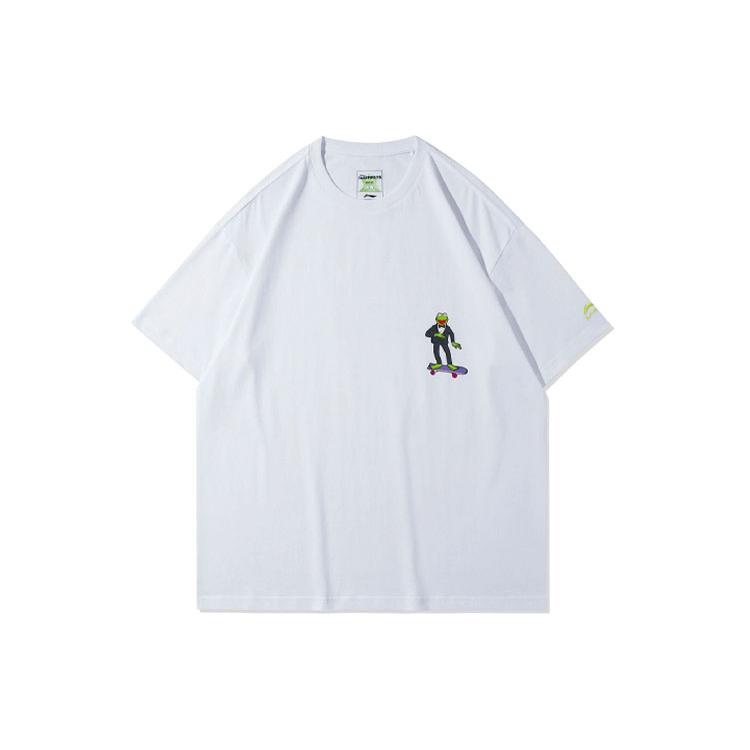 Li Ning X Disney T Shirts Unisex White Crew Neck Moderate Straight Fit AHSR845-1