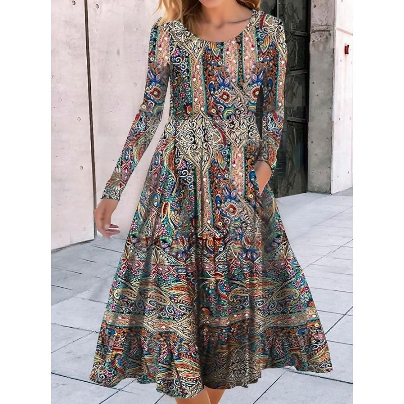 QICED Fashion Autumn Winter Long Sleeve O-Neck Casual Dresses