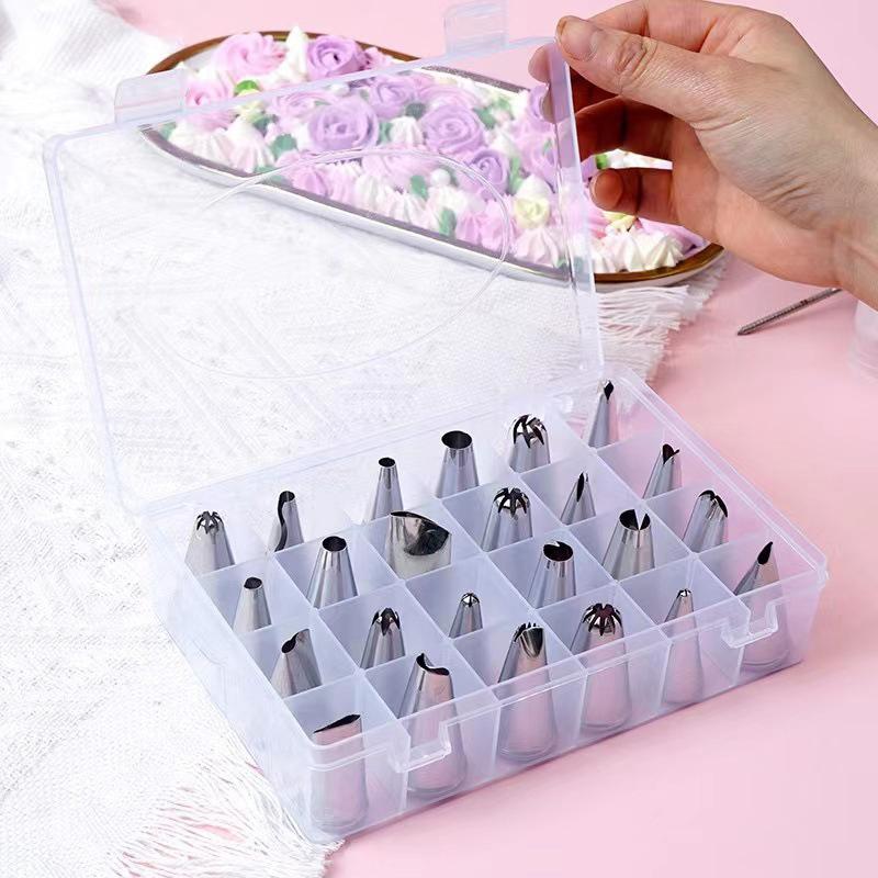 

24 Styles Stainless Steel Decorative Pastry Nozzle Cake Decoration Set Box Decoration Nail Conversion Connector Baking Nozzles 24PCS