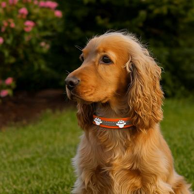 Leather Reflective Dog Collar Metal Buckle Adjustable Dog Footprint Collar Decorative Soft Rivets Pet Collar Pet Supplies