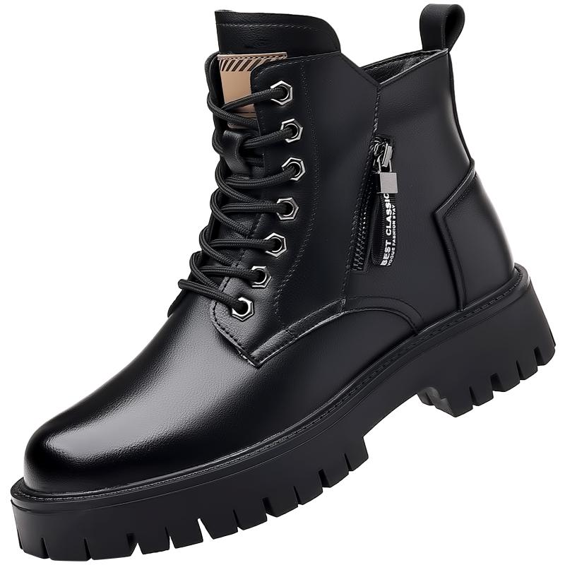 

Новые мужские горячие теплые плюшевые кожаные ботинки для улицы, противоскользящие ботинки с высоким верхом для снега, роскошного качества, на толстой подошве, кожаные ботинки 44 чёрный