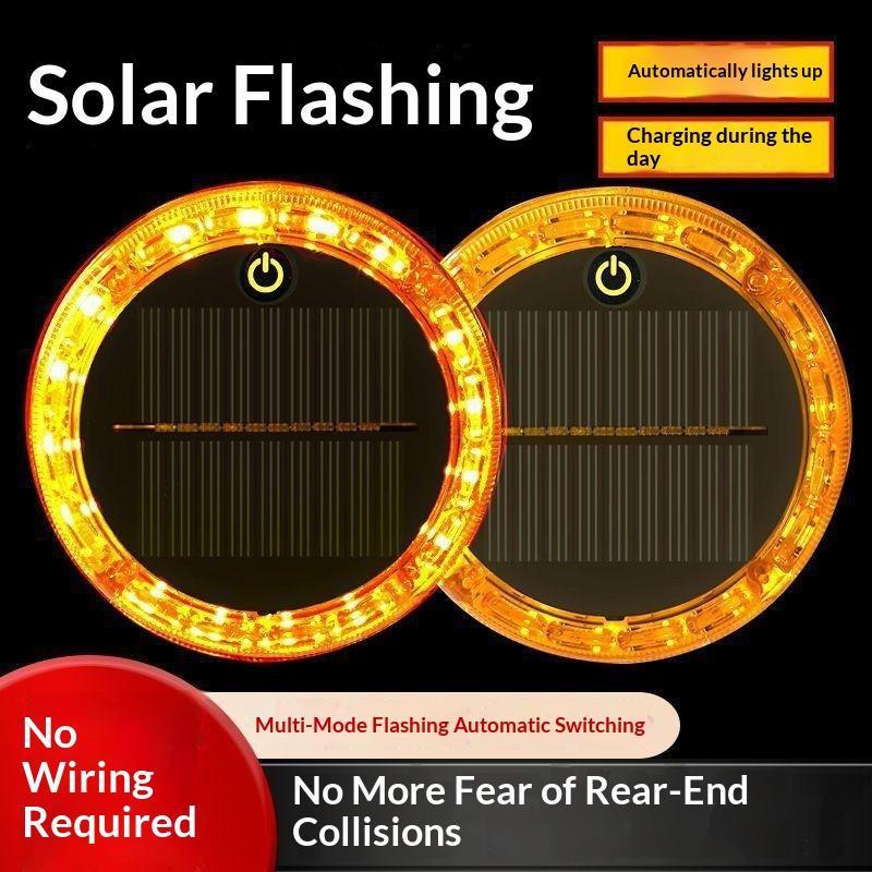 Yellow Flashing Light Touch Auto Solar Charging Car Night Safety Strong Magnetic Base Car Warning Lamp Anti-Collision Tail Light