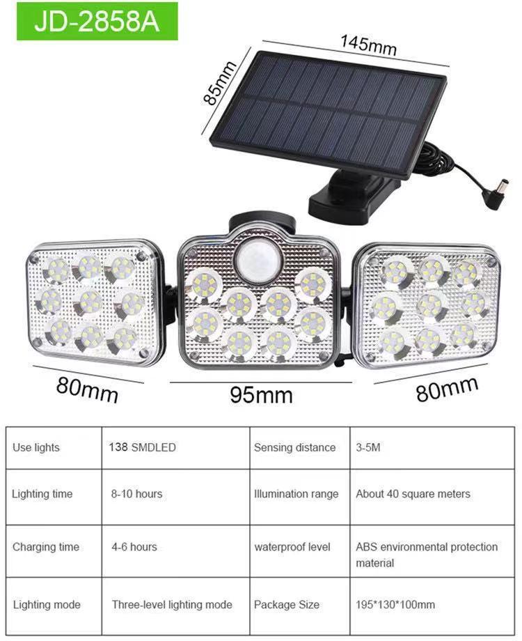 2021 Triple-Head Solar LED Wall Light with Motion Sensor for Outdoor Use