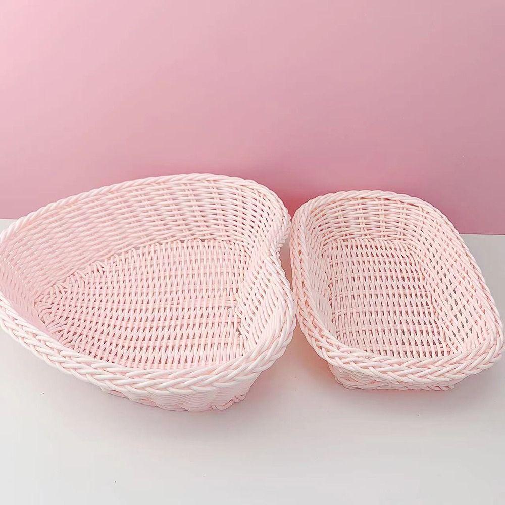 Hand Woven Wicker Basket Plastic Picnic Serving Basket New Desk Organizer  Fruit Display