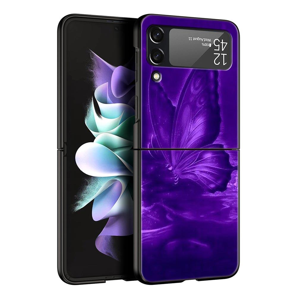 Art Purple Butterfly Hard PC Phone Case For Samsung Galaxy Z Flip 7 6 5 4 Black Cover For Galaxy Z Flip 3 Foldable Shell Fundas
