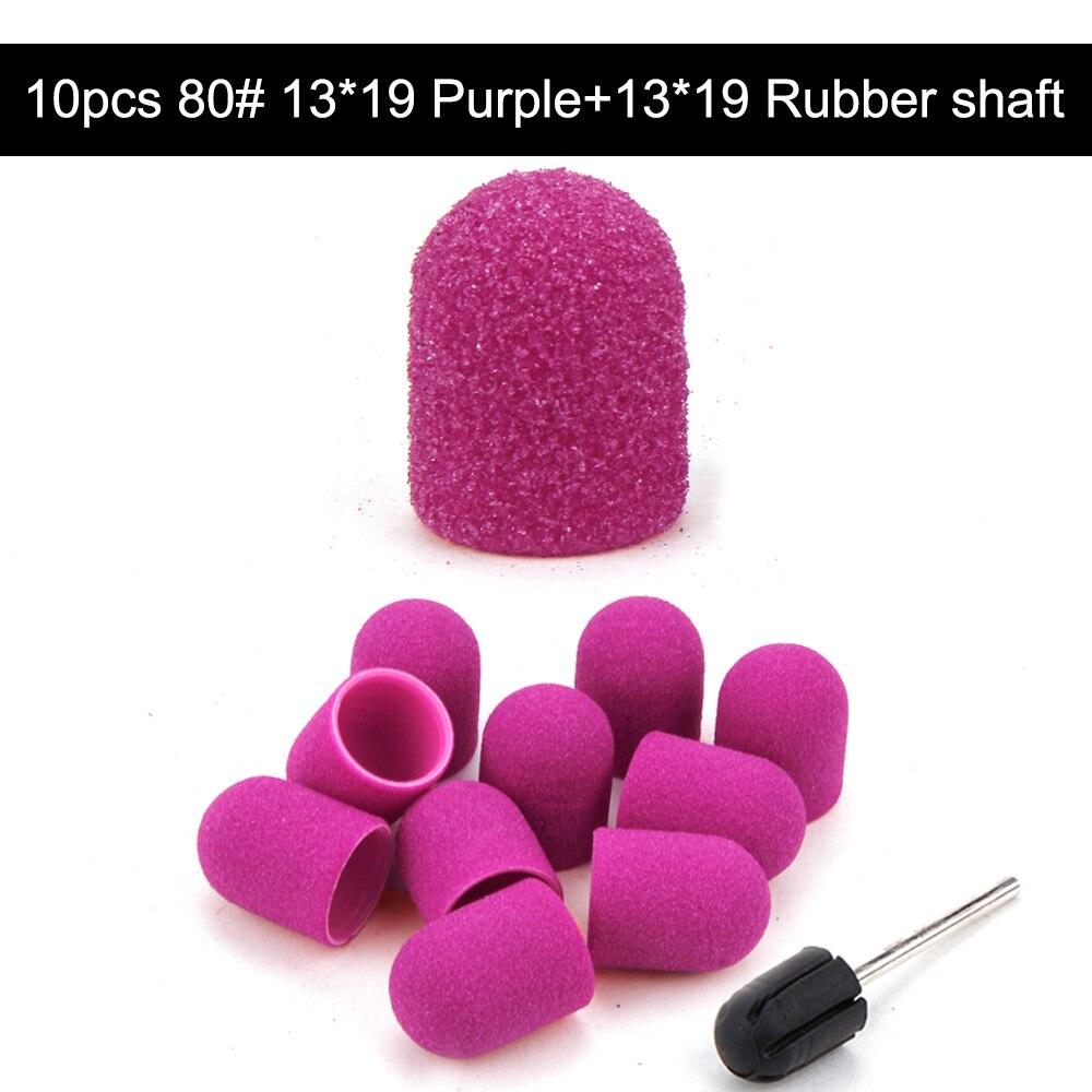 10Pcs 10*15/13*19 Purple Sanding Caps Nail Art Sanding Bands Block Caps Mandrel Gel Remover Foot Care Cuticle Drill Accessories