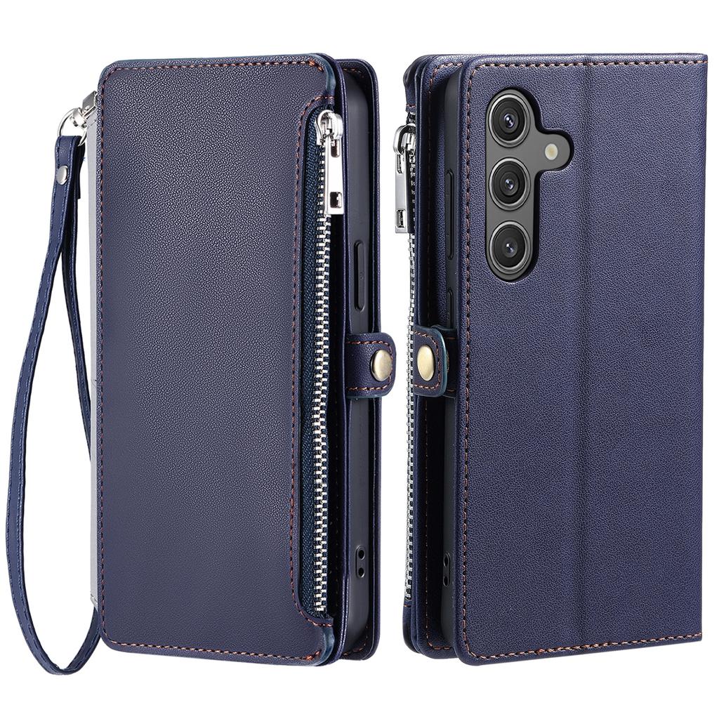 For Samsung Galaxy S25 FE Case TPU+PU Leather Wallet Phone Cover with Wrist Strap