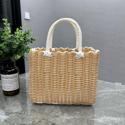 Creative Imitation Rattan Storage Basket Plastic Square Hanging Baskets with Handle Hand-woven Woven Handbag Vegetable