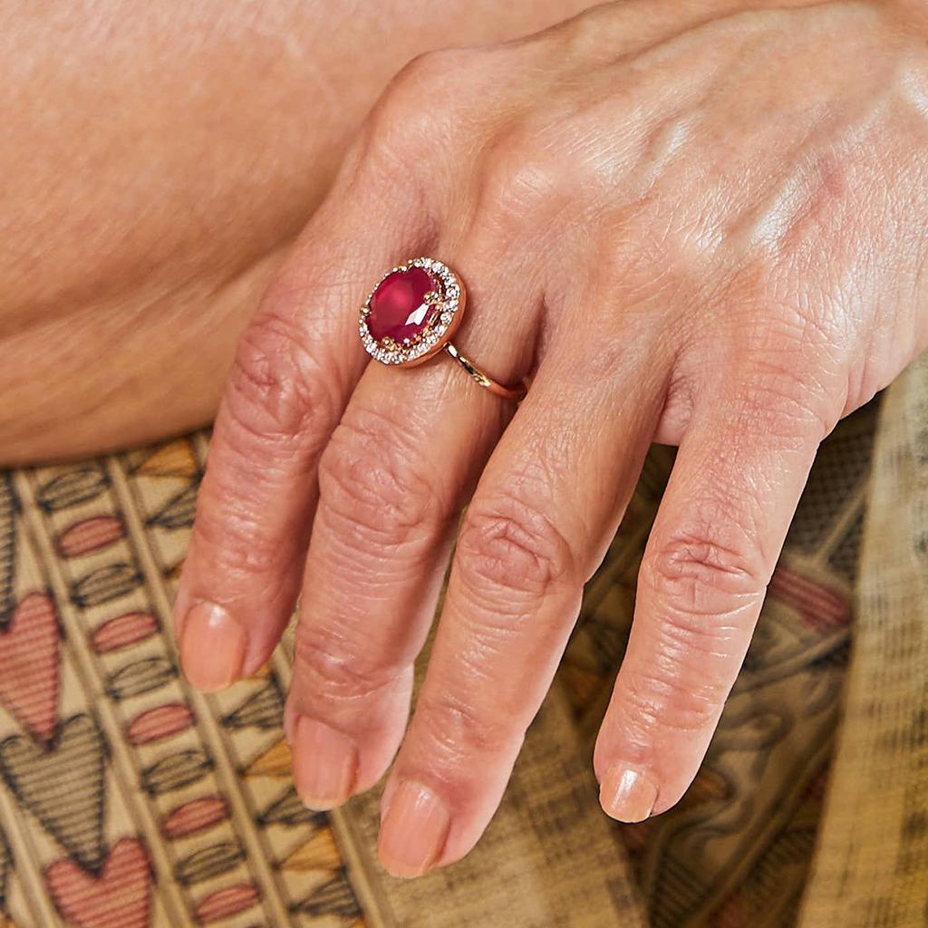 Estele Oro rosa con circonita, anillo solitario redondo ajustable con halo para mujer