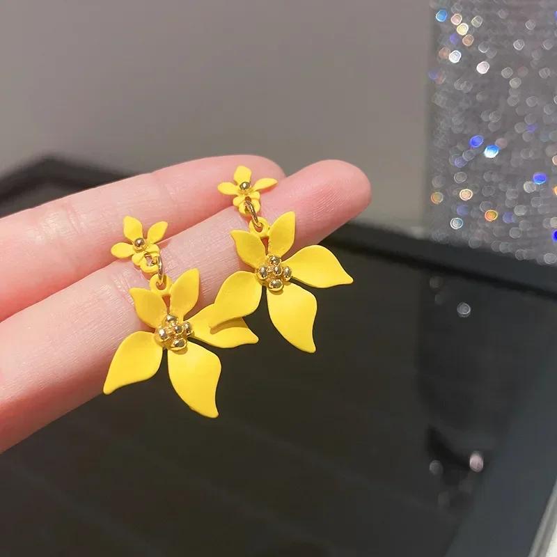 New Trendy Charm Yellow Acrylic Ball Stud Earrings for Women Classic Temperament Geometry Korean Earrings Jewelry Accessories