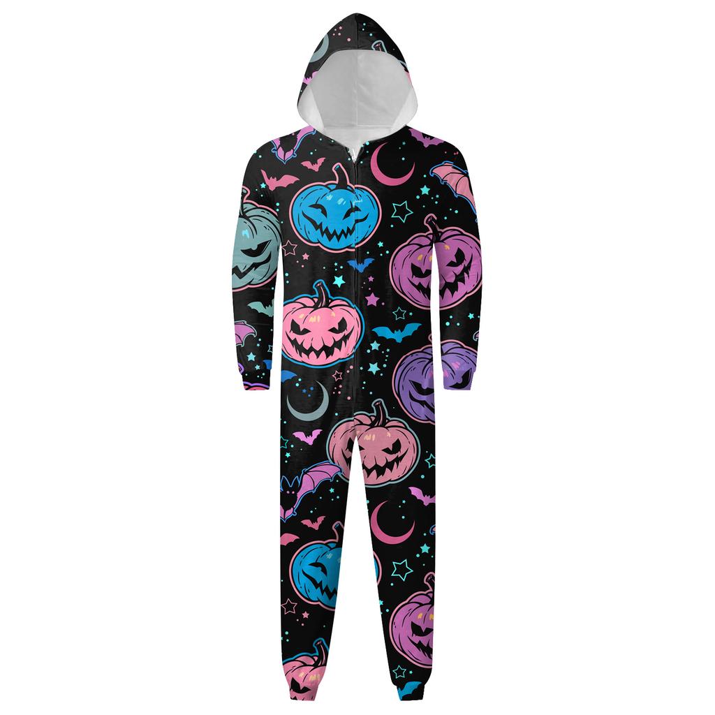 Halloween Printed Family Matching Hooded Long Sleeved Zippered Hooded  Jumpsuit Set